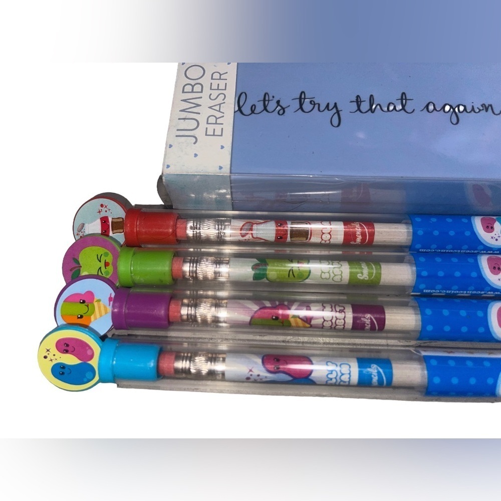 NEW Jumbo Eraser “Let’s try that again” & Smencil Pencil Set Fruit scented - Picture 2 of 3